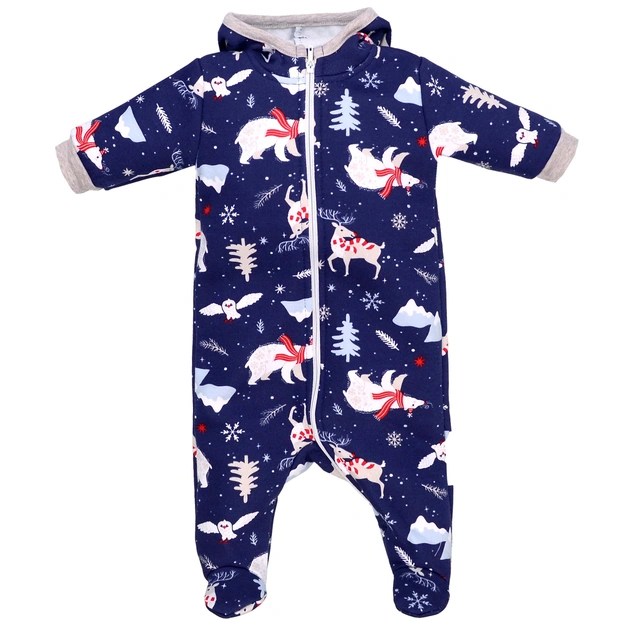 Дитячий комбінезон уні р.56-86 см, футер тринитка, синій з принтом фото Татошка