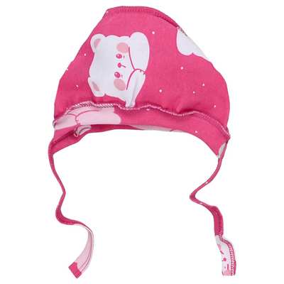 Детский чепчик для девочки, рибана, розовый с принтом.