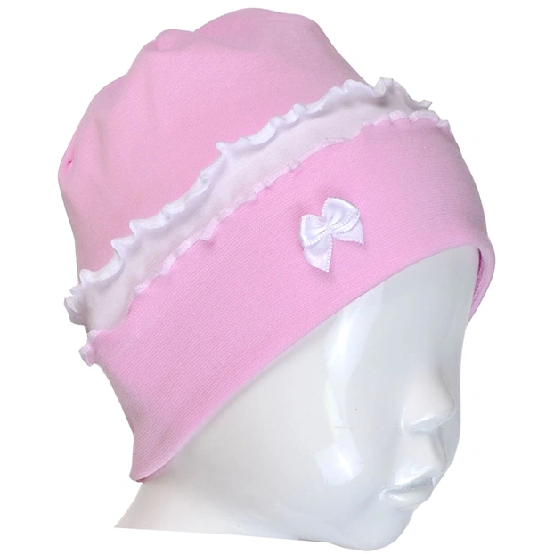 Шапочка для дівчинки, 46-52 см, рібана, рожева фото Татошка