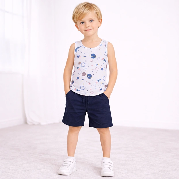 Дитяча майка для хлопчика, р.80-152 см, рібана, блакитний з принтом фото Татошка