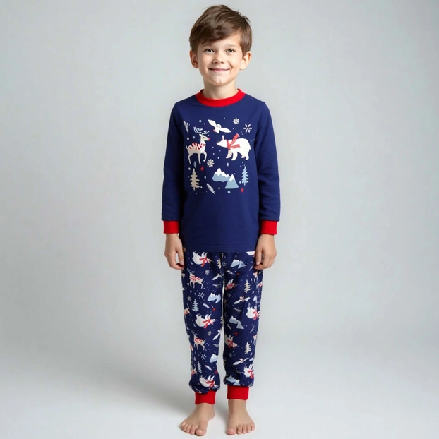 Піжама уні, 116-146см, Футер з начісом 100% бавовна, синя з аплікацією фото Татошка