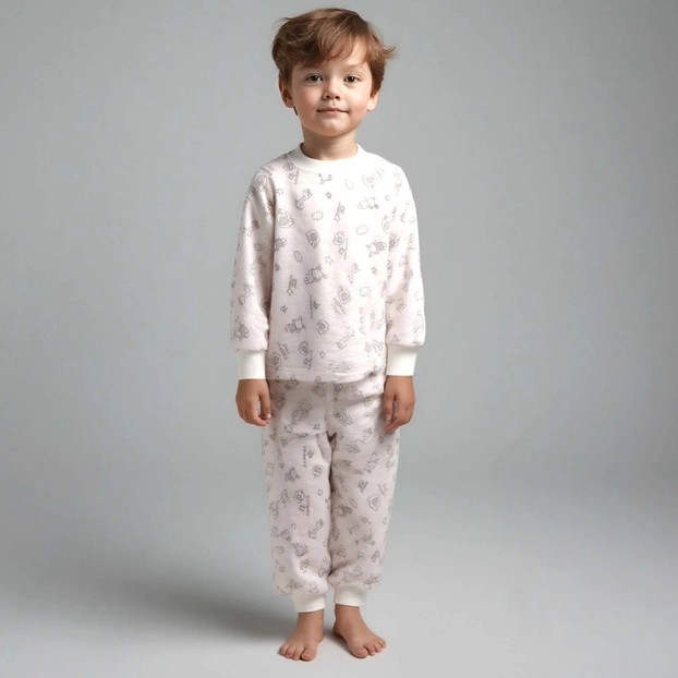 Комплект дитячий уні, р.92-110 см, велсофт, молочний з принтом фото Татошка