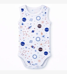 Боді-майка уні, 80-92см, рібана 100% бавовна, блакитна з принтом фото на tatoshka.ua