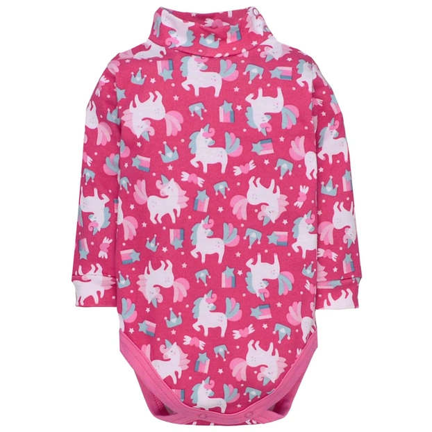 Дитяче боді-гольф з довгим рукавом для дівчинки, р.74-98 см, рібана, рожевий з принтом фото Татошка