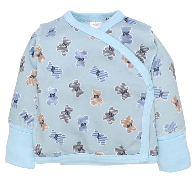 Распашонка уни, 56-62 см, интерлок 100% хлопок, голубая с принтом фото Татошка