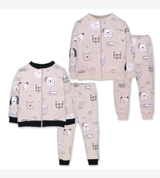 Костюм дитячий комлектом, р.80-98 см, петельний футер, бежевий з принтом фото на tatoshka.ua