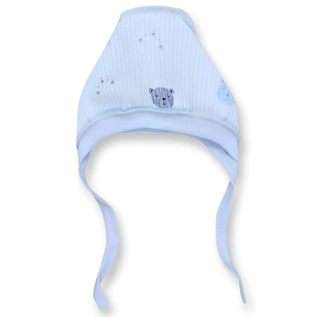 Дитячий чепчик уні р.50-56 см, інтерлок рапорт, блакитний з принтом фото Татошка