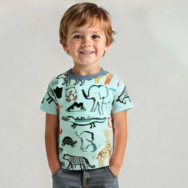 Футболка для хлопчика, р.86-116 см, рібана, блакитна з принтом фото Татошка