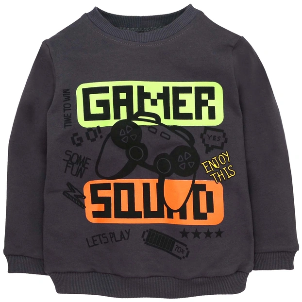 Джемпер для хлопчика, 104-134 см, футер петельний, сірий з аплікацією фото Татошка