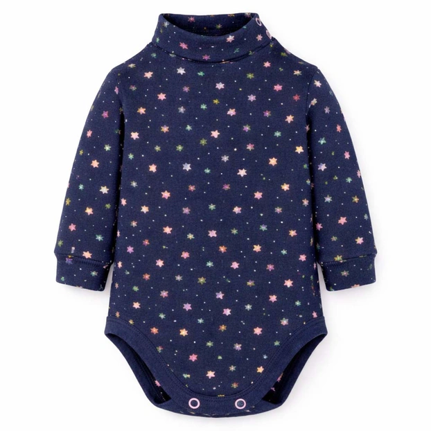 Детское боди-гольф с длинным рукавом, р.68-92 см, кашкорсе с начесом, синий с принтом фото Татошка