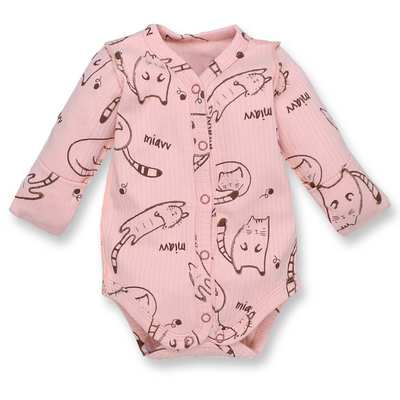 Напівкомбінезон для дівчинки, 56 см, інтерлок  рапорот, рожевий з принтом, ручка "трансформер"