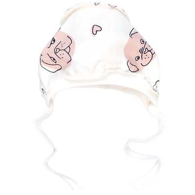 Дитячий чепчик для дівчинки, рібана, молочний з принтом
