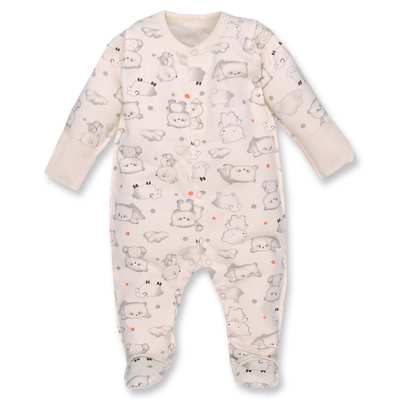 Дитячий комбінезон для дівчинки, р 56 см, футер з начісом, молочний з принтом