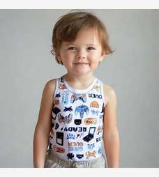 Дитяча майка для хлопчика, р.86-134 см, рібана, біла з принтом фото на tatoshka.ua