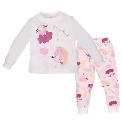 Дитяча піжама для дівчинки, р.80-116 см, інтерлок , молочна з принтом