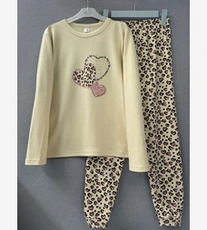 Піжама дитяча для дівчинки, р.92-164 см, інтерлок, бежева з принтом фото на tatoshka.ua