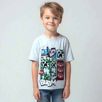 Футболка для хлопчика, р.104-146 см, кулір, блакитна з принтом