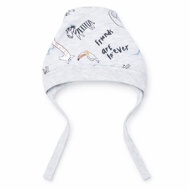 Детский чепчик уни, кулир, серый меланж с принтом. фото Татошка