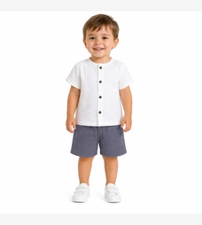 Комплект дитячий уні, р.104-110 см, муслін, білий з сірим фото на tatoshka.ua