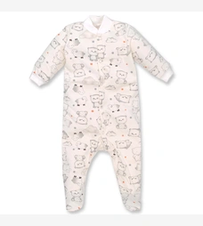 Дитячий комбінезон уні, р.62-74 см, футер з начісом, молочний з принтом фото на tatoshka.ua