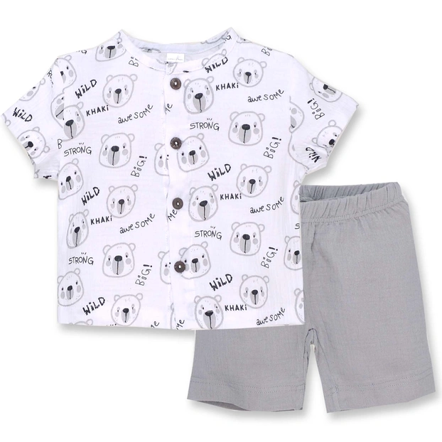 Комплект дитячий уні, р.80-86 см, муслін, білий з принтом фото Татошка