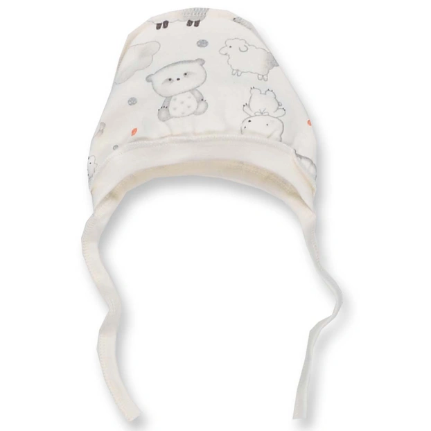 Дитячий чепчик для дівчинки р.50-56 см, футер з начісом, молочний з принтом фото Татошка