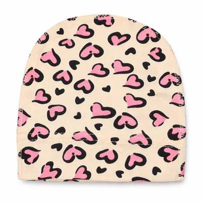 Детская шапочка, р.36-42 г, интерлок, бежевая с принтом
