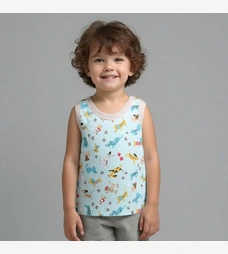 Дитяча майка для хлопчика, р.74-116 см, рібана, зелена з принтом фото на tatoshka.ua