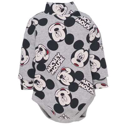 Детское боди-гольф с длинным рукавом, р.68-92 см, кашкорс с начесом, серый с принтом.