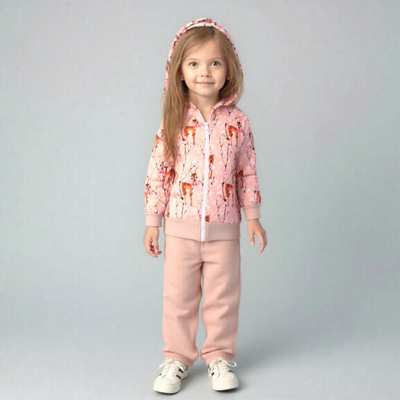 Комплект дитячий для дівчинки, р.98-146 см, тринитка підчос, рожевий з принтом