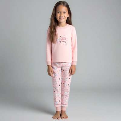 Піжама дитяча для дівчинки, р.86-134 см, інтерлок, рожева з принтом