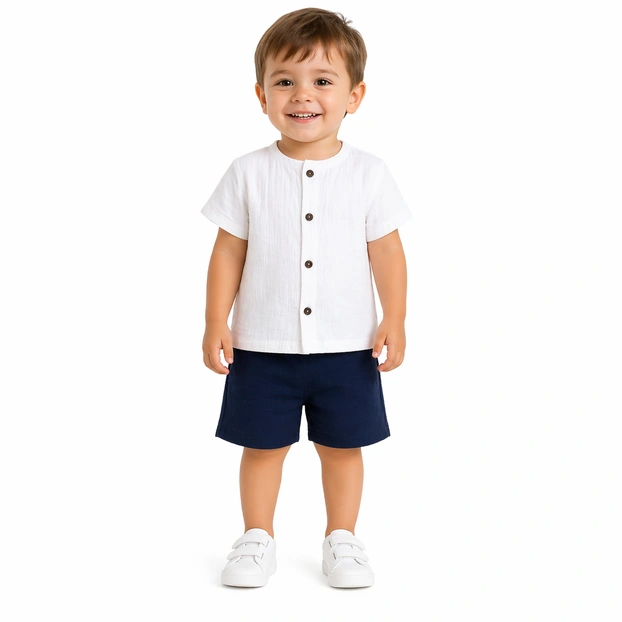 Комплект дитячий уні, р.104-110 см, муслін, білий з синім фото Татошка