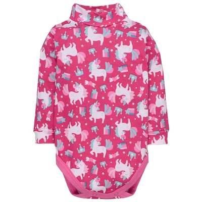 Дитяче боді-гольф з довгим рукавом для дівчинки, р.74-98 см, рібана, рожевий з принтом