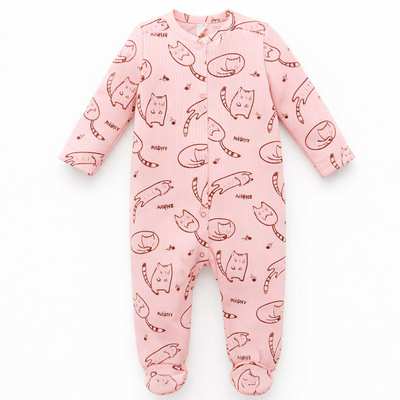 Детский комбинезон для девочки, р.62-74 см, интерлок "рапорт", розовый с принтом.