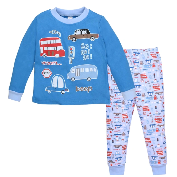 Дитяча піжама для хлопчика, р.92-128 см, інтерлок , блакитна з принтом фото Татошка