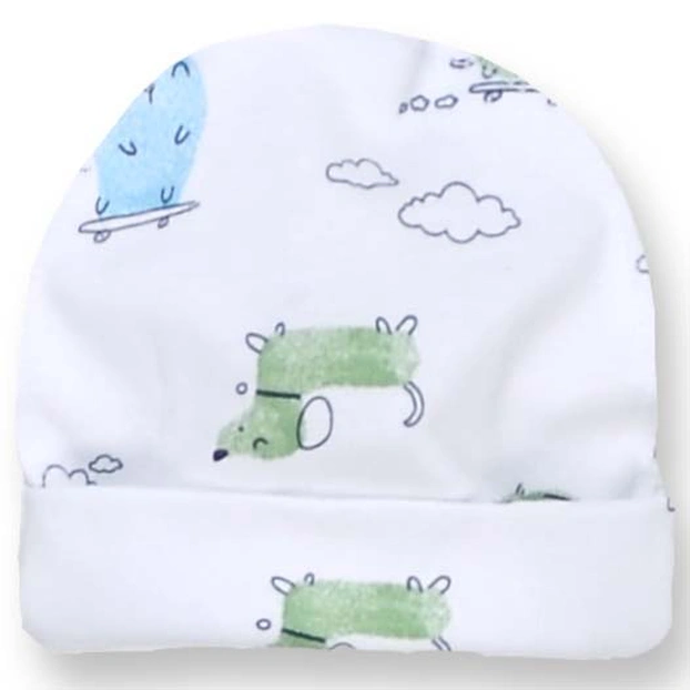 Детская шапочка, р 36-42 г, рибана, белая с принтом фото Татошка