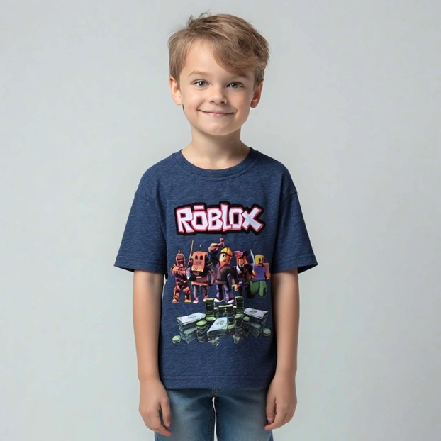 Футболка для хлопчика, р.104-146 см, кулір, синій з принтом фото Татошка