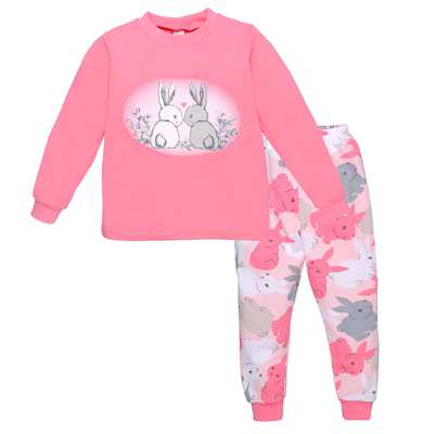 Дитяча піжама для дівчинки, р.104-164 см, футер, рожева з принтом