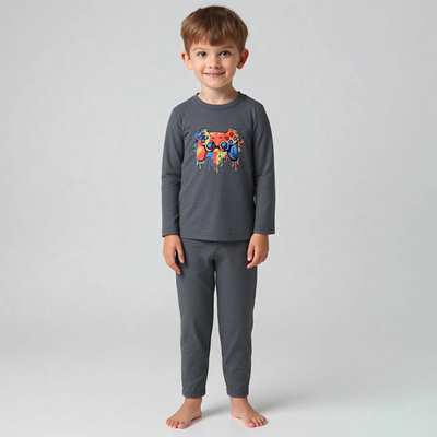 Піжама дитяча для хлопчика, р.116-164 см,інтерлок, сірий меланж з аплікацією