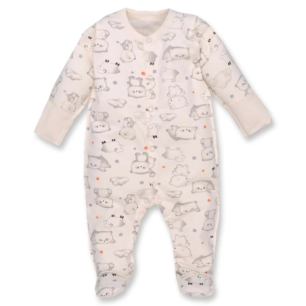 Дитячий комбінезон для дівчинки, р 56 см, футер з начісом, молочний з принтом фото Татошка