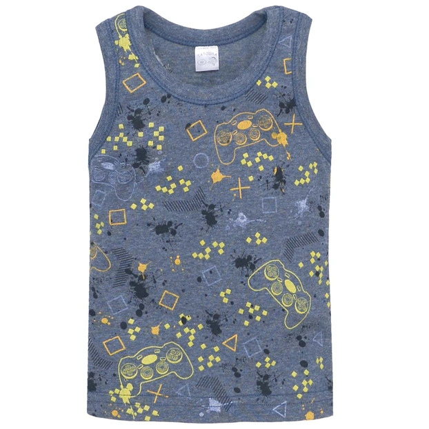 Дитяча майка для хлопчика, р.92-134 см, рібана, синя з принтом фото Татошка