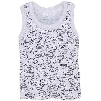 Дитяча майка для хлопчика, р.74-128 см, рібана, сірий меланж з принтом