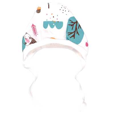 Детский чепчик для девочки, футер, белый с принтом.