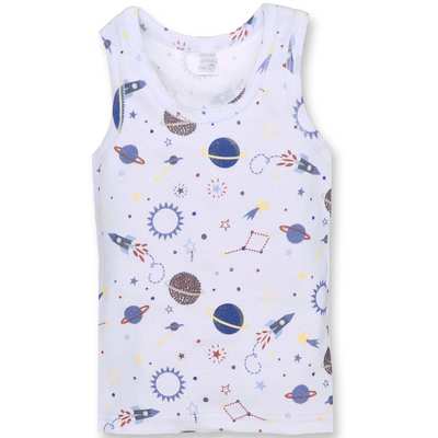 Дитяча майка для хлопчика, р.80-152 см, рібана, блакитний з принтом