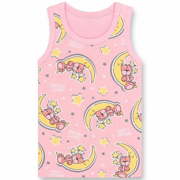 Дитяча майка для дівчинки, р.74-134 см, рібана, рожева з принтом фото Татошка