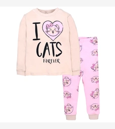 Дитяча піжама для дівчинки, р.104-146 см, інтерлок, бежевий з аплікацією фото на tatoshka.ua