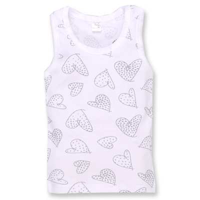 Дитяча майка для дівчинки, р.98-134 см, рібана, біла з принтом