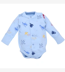 Боді для хлопчика, 56 см, футер 100% бавовна, блакитний з принтом фото на tatoshka.ua