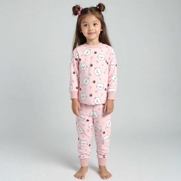 Піжама дитяча для дівчинки, р.80-98 см, інтерлок, рожева з принтом фото Татошка
