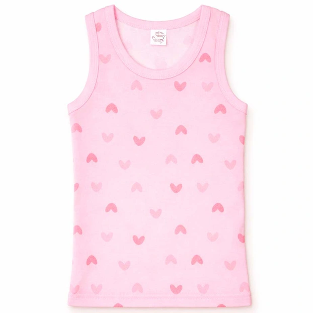 Дитяча майка для дівчинки, р.80-152 см, рібана, рожевий з принтом фото Татошка